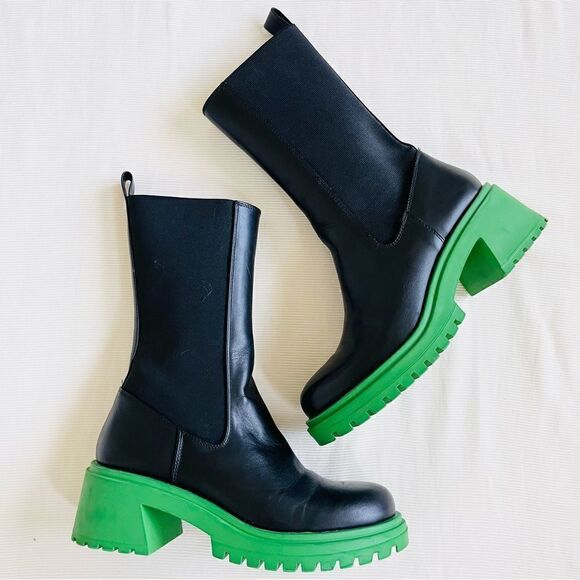 Steve Madden Womens Mid Boots Platform Chunky Leather Black Fashion Chelsea 9 Pr - Picture 4 of 7